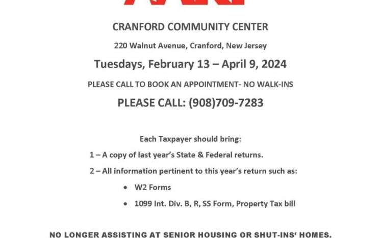 At the Cranford Community Center 220 Walnut Avenue