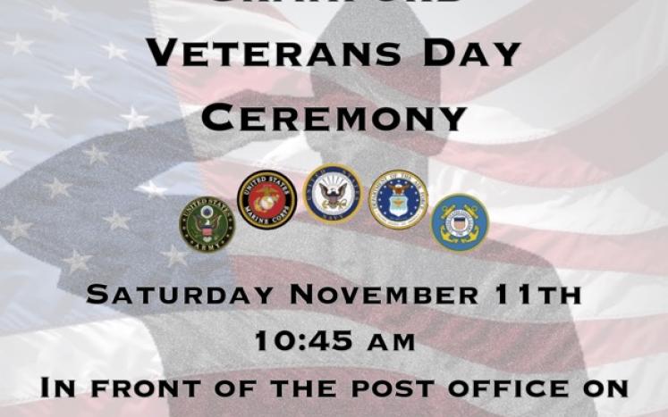 Veterans Day Ceremony-11/11 at 10:45 am In Front of the Post Office on Miln Street